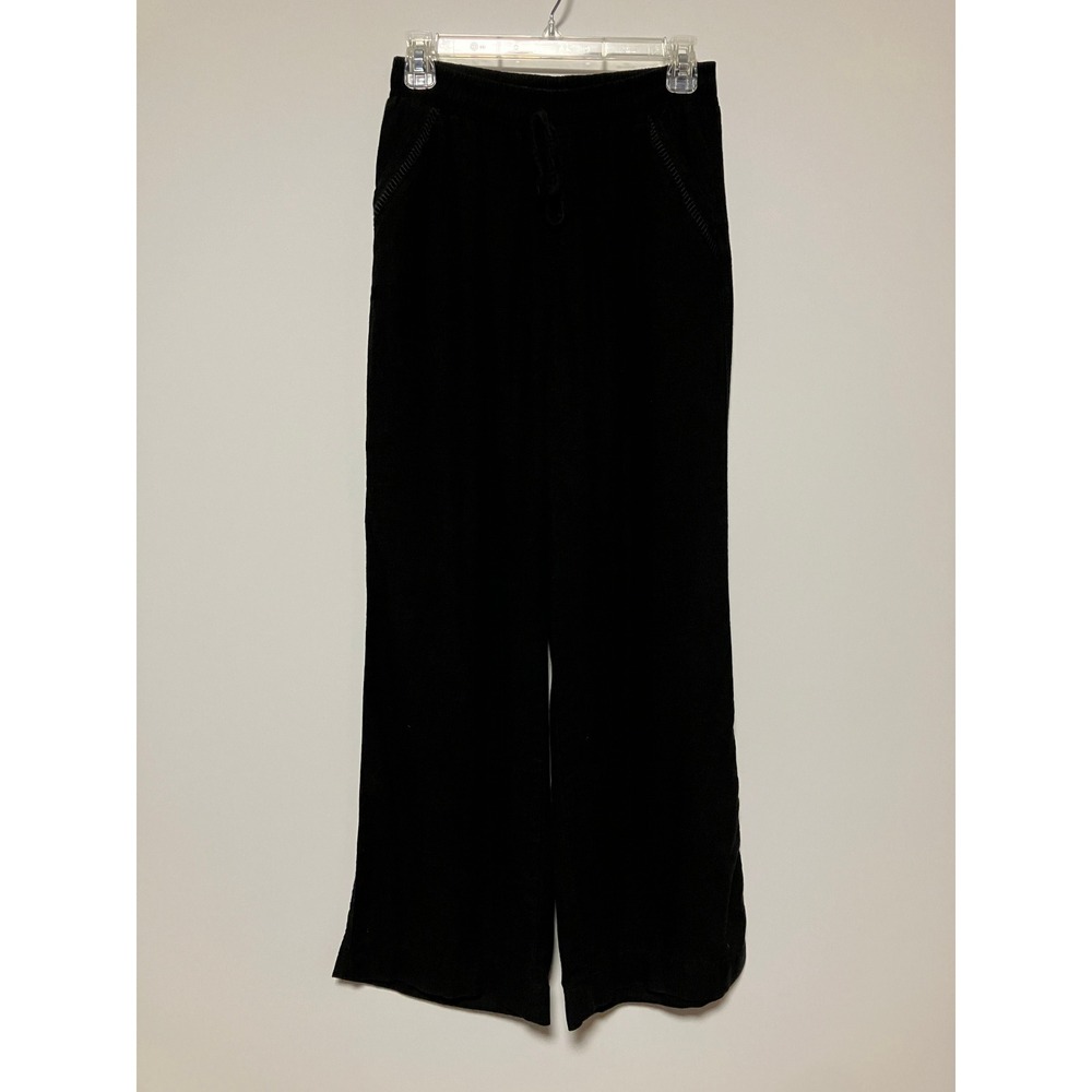Briggs Womens Linen Blend Wide Leg Pants S Black Drawstring Coastal Boho